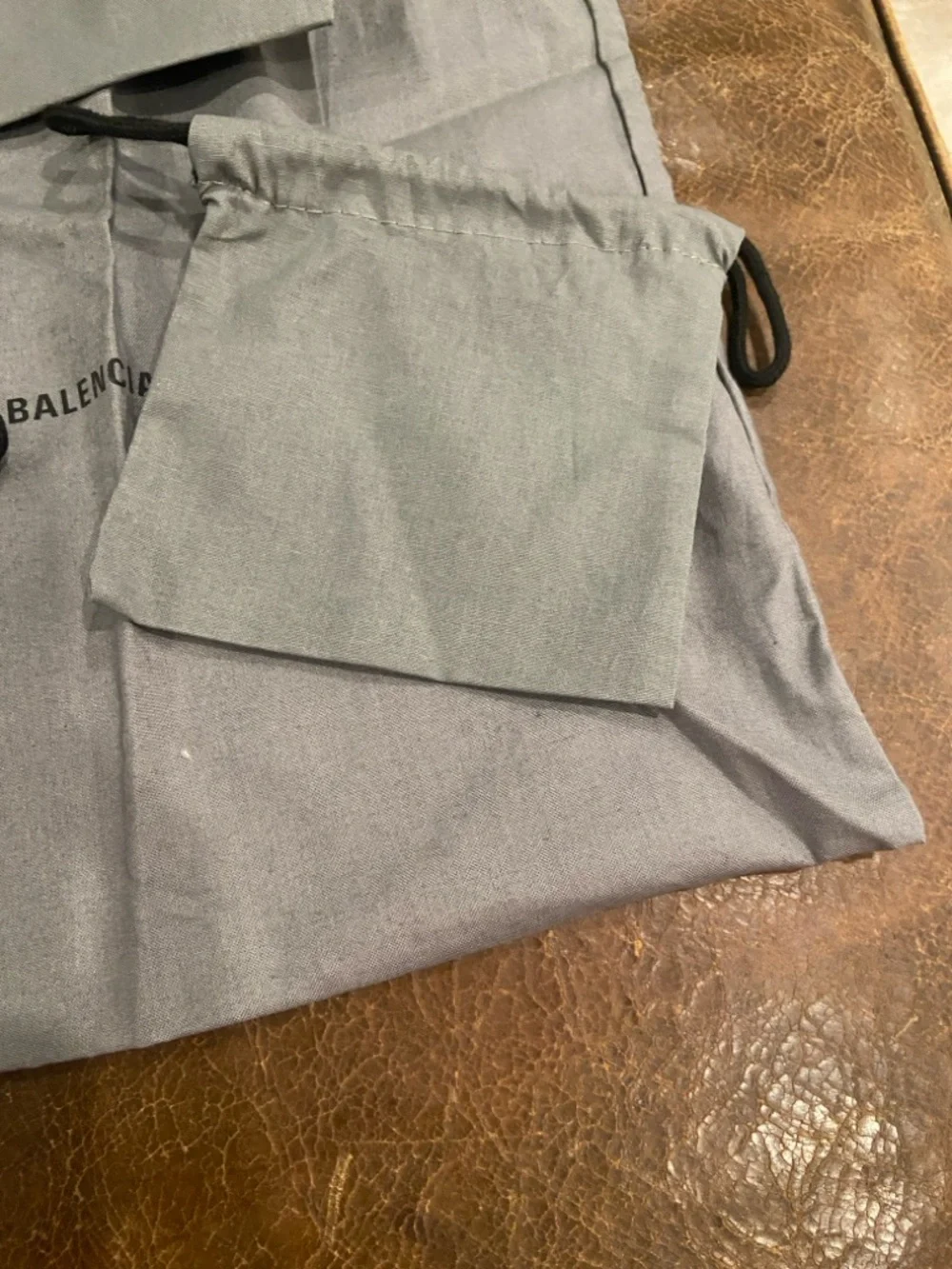 Balenciaga Light Gray Drawstring Pouch Trio excellent for jewelry accessories